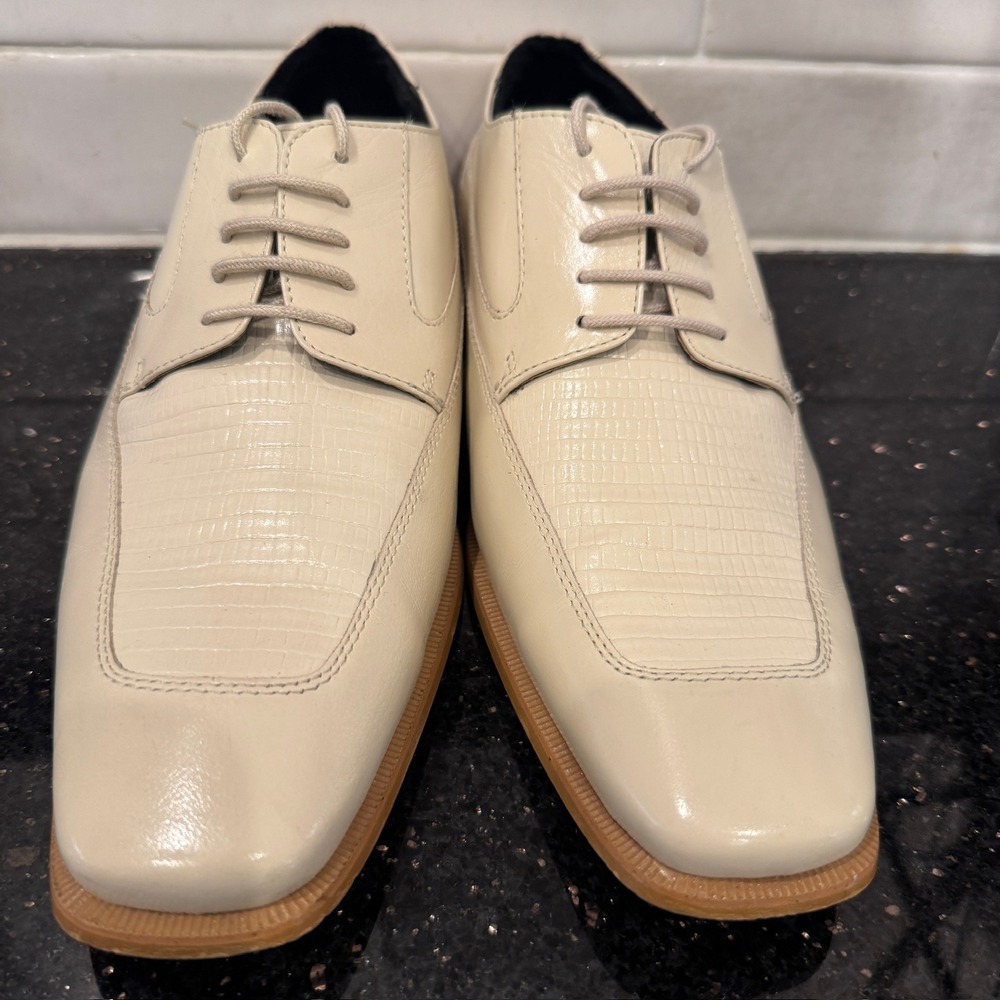 Giorgio Brutini Mens Cream Leather Croc Style Embossed Square Toe Oxford L8.5 R9